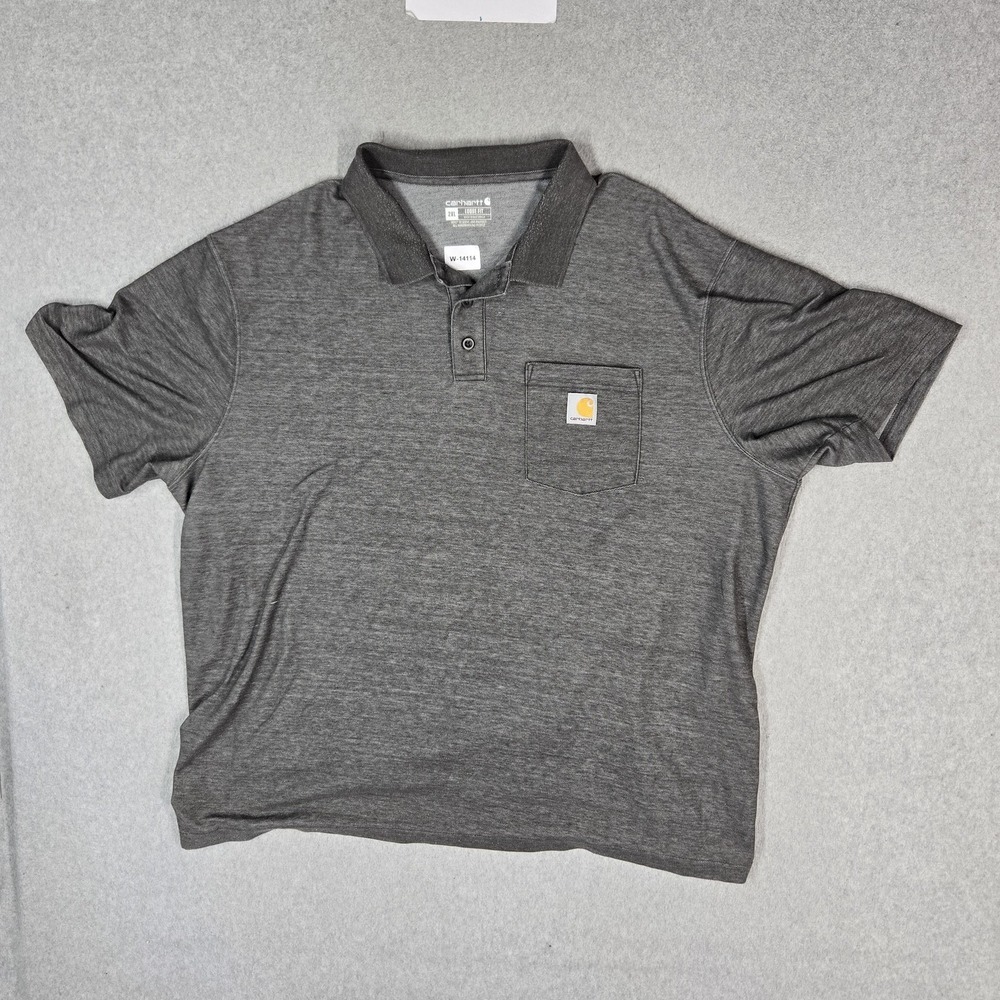 Carhartt Men Polo 2XL Gray Embroidered TK6685-M Button Logo Short Sleeve